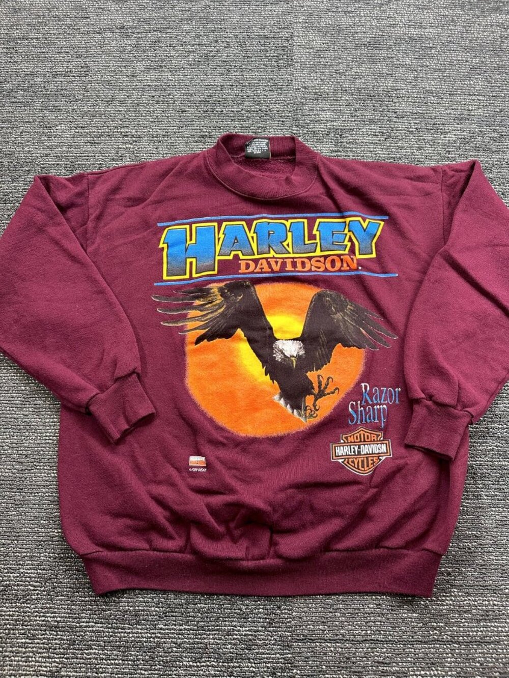 Harley Davidson Razor Sharp Eagle Vintage Crewneck Sweatshirt L Maroon USA
